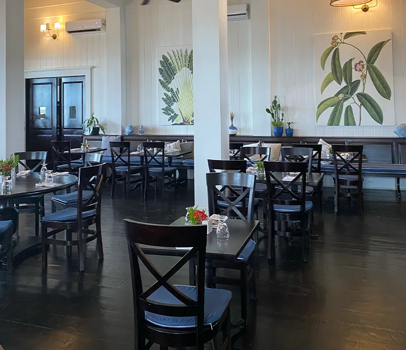 Indoor upscale dining in San Pedro Belize at The Verandah by Mahogany Bay Resort